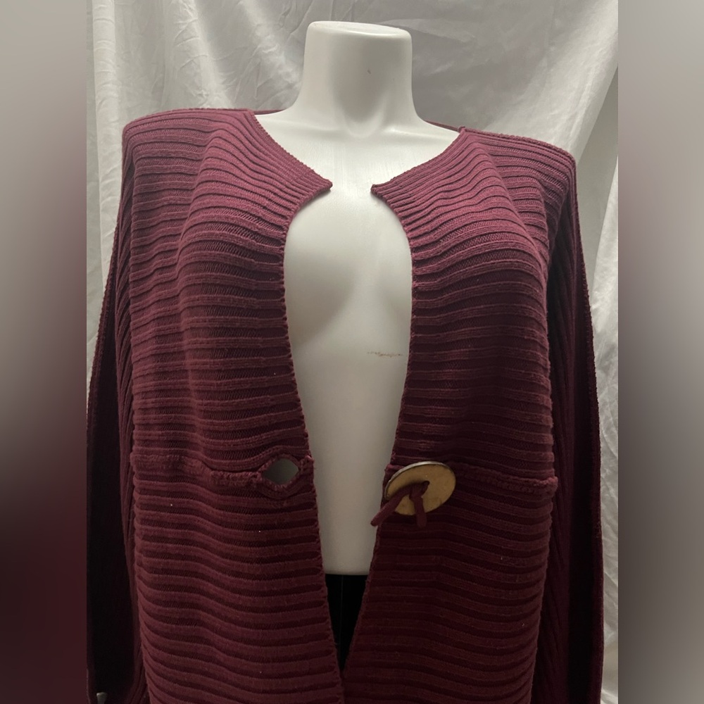 Modern Soul Red Ribbed Oversized Long Cardigan Sweater w/ Flare Sleeves M-L - Picture 6 of 10